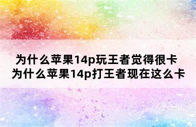 为什么苹果14p玩王者觉得很卡 为什么苹果14p打王者现在这么卡